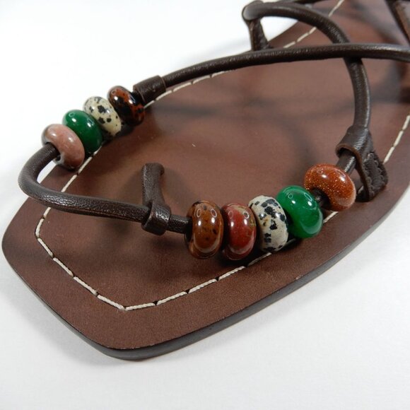 LOEFFLER RANDALL Colleen Ankle Tie Sandals Size 8.5 Brown Leather Beaded NEW - Picture 11 of 13